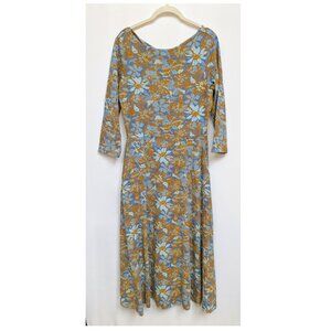 Pact Floral Scoop-Neck Midi Dress in Blue and Mustard